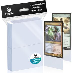 Uniclife 200 Counts Trading Card Sleeves Ultra Clear Penny Sleeves for Trading Cards Baseball Card Sleeves Card Protectors for Sports Cards MTG Cards Football Cards Yugioh Cards Photocards, 66 x 91 mm
