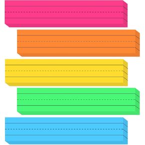 50 Packs Colored Sentence Strips 3" x 12" Vibrant Learning Strips 5 Colors Lined Word Card for Teachers, Classroom and Office