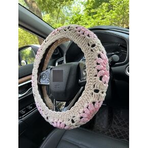 Crochet Sunflower Car Steering Wheel Covers Light Pink Universal 14-15 inch for Women/Men (Steering Wheel Cover)