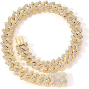 ICEDIAMOND 20MM Hip Hop Iced Out Miami Cuban Link Chain Necklace, 14K Gold Plated Bling CZ Bling Diamond Choker Heavy Cuban Necklace, Luxury Trend Jewelry Gift for Men