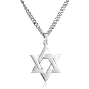 Amazon Essentials Men's Sterling Silver Star of David Pendant with Stainless Steel Chain, 24" (previously Amazon Collection)