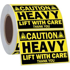 4x6inch Larger Caution Heavy Shipping Stickers 100pcs Yellow Heavy Lift with Care Warning Labels Heavy Special Handling Warehouse Pallet Label for Shipping and Packing (4x6)
