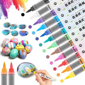 TWOHANDS Acrylic Paint Markers,24 Colours Brush Paint Pens for Rock Painting,Stones,Ceramic,Glass,Pebbles,Fabric,21717