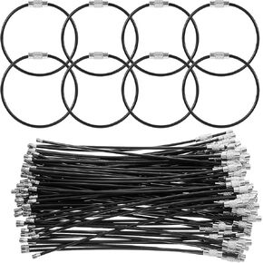cobee Steel Wire Keychain, 100pcs 6 Inches Stainless Steel Loops Cable Key Ring 2mm Coated Heavy Duty Luggage Tags Loops for Hanging Keyring Key Tag Keepers Black