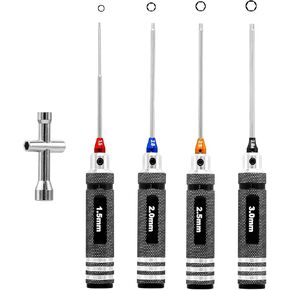 RC Hex Screw Driver Set 4PCS 1.5 2.0 2.5 3.0mm Hexagon Screwdriver Wrench Set RC Repair Tool Kit for RC Model Helicopter Drone Boat Car (Black)