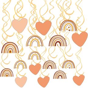 24pcs Rainbow Hanging Swirl Party Decoration,Rainbow Party Supplies, Suitable for Retro Rainbow Party Decoration Supplies (Pink Gold)