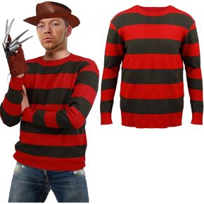 Adults Freddy Costume Sweater Hat Glove Halloween Scary Killer Striped Jumper Devil Krueger Cosplay Costume for Men
