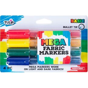TULIP Mega Fabric Markers 4 Pack, Essentails for Light and Dark Fabrics, Bullet Tip
