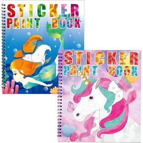 90shine 2PCS Sticker Books for Girls Kids Ages 4-8 Sea-Maid Horned Horse Themed Designs Party Gift Create 22 Pictures