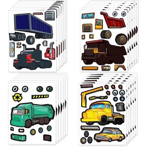 24 Make A Truck Stickers for Kids - Create Your Own Garbage, 18 Wheeler, Tow, & Dump Trucks - Easy to Use, No Mess Truck Sticker Sheets - Great Party Favor & Rainy Day Activity