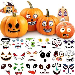 Kortes 192Pcs Halloween Pumpkin Decorating Stickers - Pumpkin Face Stickers for Halloween Large Pumpkin Decorating and Kids Halloween Party Favors, Make DIY Craft Halloween Children Kids Sticker