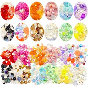 700PCS Acrylic Assorted Beads 12 Colors Kawaii Aesthetic Beads Acrylic Beads Heart Butterfly Candy Flower Cute Assorted Beads for Jewelry Making DIY Crafts Necklaces Bracelets