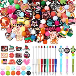 Humyoun 122 Pcs Silicone Focal Beads for DIY Pens Making Kit Include 12 Beadable Pens 110 Silicone Focal Beads for Pen Keychains DIY Making