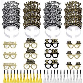 obmwang 36 Pieces New Years Eve Party Supplies Including Happy New Year Eyeglasses Happy New Year Headband and Metallic Fringed Noise Makers for 2025 New Year's Eve Party Favors