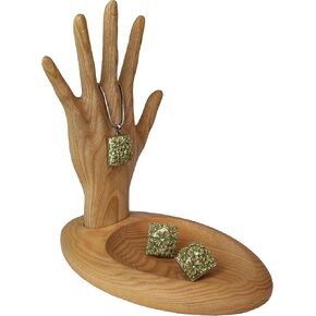 Wood Wedge Earring Holder Organizer, Jewelry Organizer with Hand-Shaped Stand for rings, watches, necklace, clearance items, Gift Wife Anniversary Birthday Graduation, 8,5''x8,8'' (Natural)