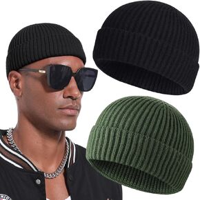 Swag Wool Short Fisherman Beanie for Men Women, Knit Cuff Warm Winter Hats, Soft Trawler Skull Cap Watch Hat Unisex