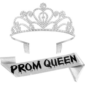 Lyrow 2 Pcs Halloween Prom Crowns and Sashes Corpse Cosplay Set Spooky Queen Zombie Prom Set Headwear for Party