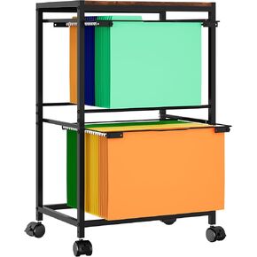 Rolling File Cart with Wheels, 4 Tier Office Storage Cart with Hanging File Folder Rack Holders for Letter Legal Size, Black