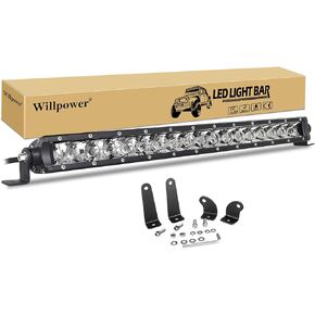Willpower 38 inch 180W Spot Single Row 14400LM Off Road LED Fog & Driving Roof Bumper Light Bars 2 Style Mounting Brackets for Off road ATV UTV Trucks Boat,12V 24V Waterproof