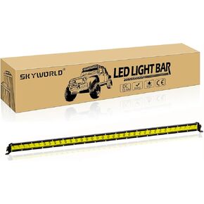 SKYWORLD 1pcs 20 inch 90W Offroad Yellow LED Light Bar Slim Car Light Single Row LED Bar Combo Lights for Pickup 4x4 Truck Tractor ATV UTV LED Work Light Bar Reverse Backup Lamps Driving Fog Lights