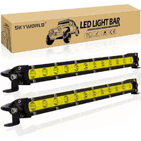 SKYWORLD 1pcs 20 inch 90W Offroad Yellow LED Light Bar Slim Car Light Single Row LED Bar Combo Lights for Pickup 4x4 Truck Tractor ATV UTV LED Work Light Bar Reverse Backup Lamps Driving Fog Lights