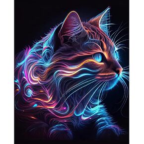 Rousp 5D Diamond Art Painting Kits for Adults Big Eyed Fox Robot Cat Full Circle DIY Diamond Art Kit Beginners Gem Art Craft Kits for Home Wall Decor Gift 16x20inch