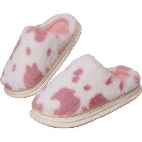 Women's Cow Print Slippers Winter Indoor Outdoor House Bedroom Slippers for Ladies Warm and Cozy
