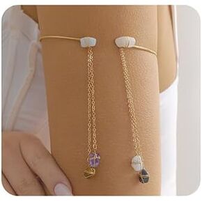 Xerling Boho Stones Tassel Open Cuff Arm Bracelets Multi-colored Gravel Armband Armlet Fashion Upper Arm Band Jewelry for Women