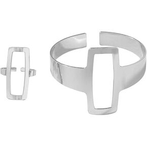 Gold Hollow Simple Rectangle Ring Bracelet for Women, Minimalist Geometric Bangle Bracelets Rings, Modern Big Simple Open Cuff Bracelet Open Ring, Geometrical Statement Jewelry
