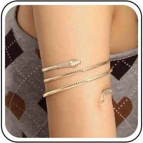 Andelaisi Punk Snake Bracelet Vintage Snake Upper Arm Cuff Punk Swirl Snake Band Armlets Bangle Bracelet Cool Snake Arm Cuff Bracelet Serpent Snake Arm Cuff Bracelet Jewelry for Women（Gold）