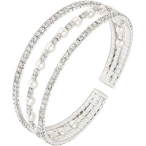 Multi Row Layered Crystal Rhinestone Cuff Bracelet For Women Bridal Bracelet Jewelry for Prom Party Wedding