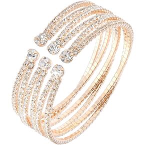 Multi Row Layered Crystal Rhinestone Cuff Bracelet For Women Bridal Bracelet Jewelry for Prom Party Wedding