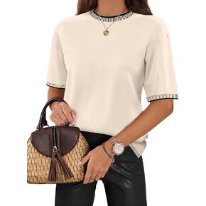 Zeagoo Womens Short Sleeve Sweaters Tops Knit Crewneck Loose Lightweight Summer Pullover Blouse Basic Casual Work Shirt