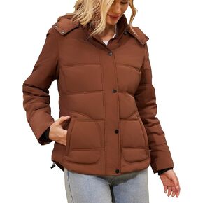 WULFUL Women's Winter Coats Quilted Puffer Jacket Lightweight Warm Hooded Long Sleeve Puffy Coat Outerwear with Pockets