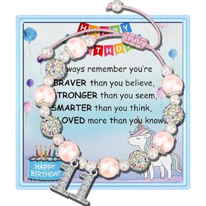 PARTNER 2nd-13th Birthday Gifts for Her, Pink Pearl and Rhinestone Number Charm Bracelet for Girls Daughter Niece Granddaughter Sister