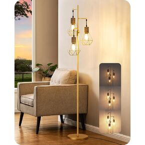 EDISHINE Dimmable Industrial Floor Lamp, Farmhouse Standing Lamp for Living Room, Diamond-Shaped Cage, Corner Rustic Rattan Reading Lamps for Bedroom, Office, Black