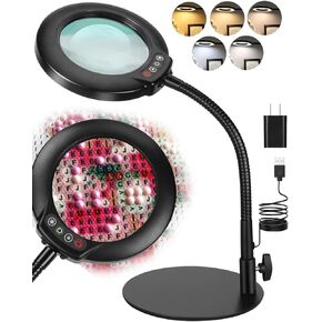 Veemagni 10X Magnifying Glass with Light, 5 Color Modes Stepless Dimmable Flexible Gooseneck LED Hands-Free Desk Lamp, Stand Lighted Magnifier for Crafts, Sewing, Reading, Painting, Hobby, Close Work