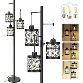 Floor Lamp, Floor Lamp for Living Room, Modern Floor Lamp for Bedroom, Standing Tall Floor Lamps for Office, Dimmable Floor Lamp with Bright 3X 800LM LED Edison Bulbs