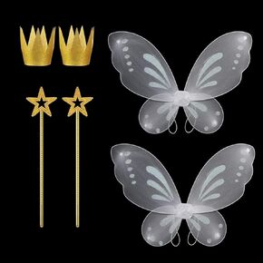 Fairy Wings for Adults,Fairy Costume Dress Up Wings Butterfly Fairy Halloween Costume Angel Wings,13 inch White Fairy Wand Party Crown Birthday Decoration ，Halloween Costume Dress Up Accessories
