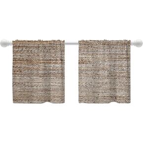 Shrahala Wood Bamboo Rustic Tier Curtains for Kitchen Windows, Weave Wood Pattern Texture Bamboo Seamless Organic Tier Curtains for Window Curtain, Café, Laundry, Bedroom 26X24 inch