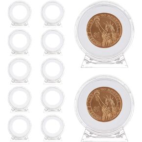 INFUNLY Coin Display Holder Capsules with Stand Christmas Decorations 3D Clear 12pcs Plastic Display Clear 27mm Frame for American Silver Eagle bullion challenge coins US quartes or dollars