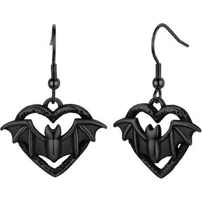 أقراط FaithHeart Halloween للنساء، أقراط متدلية على شكل قطة/شبح/خفاش سوداء من الفولاذ المقاوم للصدأ خفيفة الوزن مع صندوق هدايا