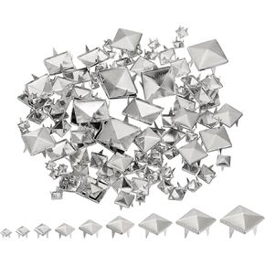 uxcell 90Pcs Square Pyramid Rivets, 4mm,5mm,6mm,7mm,8mm,9mm,10mm,12mm,15mm Four-Jaw Studs Spikes, Copper Punk Rock Nailhead Spots for Clothing (Bronze)