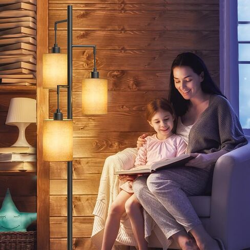 3 Lights Rattan Floor Lamps with ON/Off Foot Switch Tree Standing Lamp with Wood Rattan Lampshades Boho Floor Lamp Tall Pole Lamp for Living Room Bedroom Office, 3 PCS 6W Bulbs Included in Saudi Arabia