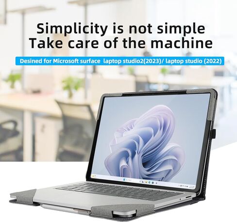 Laptop Case for Surface Laptop Studio 2(2023) / Laptop Studio(2022),All-Inclusive Anti-Fall Protective Shell 14.4 inch PU Leather Inner Bag Protective Cover (14.4in Studio, Cotton Linen Light Gray) in Saudi Arabia