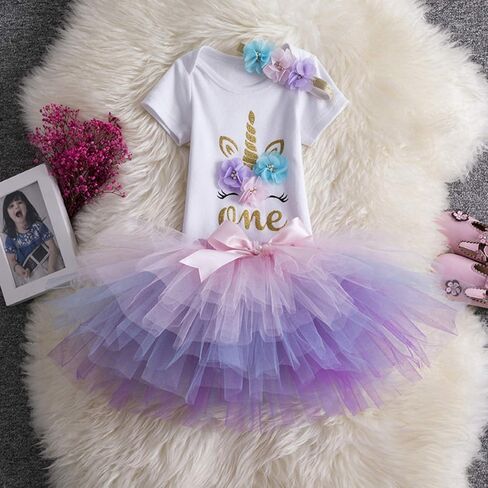 Rainbow Unicorn Baby Girls Costume 1st Birthday Cake Smash Outfits Princess Romper Handmade Tutu Skirt Headband in Saudi Arabia