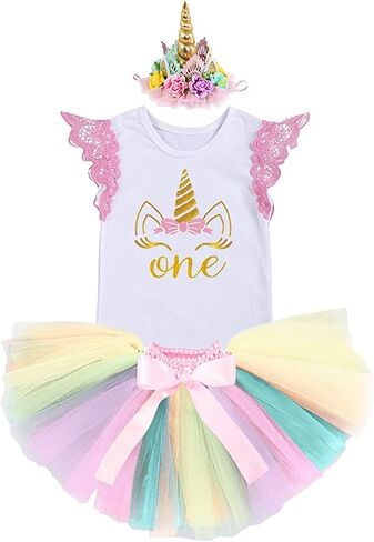 Rainbow Unicorn Baby Girls Costume 1st Birthday Cake Smash Outfits Princess Romper Handmade Tutu Skirt Headband in Saudi Arabia