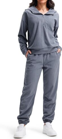 Libin Women's 2 Piece Sweatsuits Lounge Sets Corduroy Half Zip Hoodie Sweatshirt Sweatpants With Pockets Fall Outfits in Kuwait