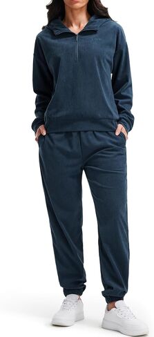 Libin Women's 2 Piece Sweatsuits Lounge Sets Corduroy Half Zip Hoodie Sweatshirt Sweatpants With Pockets Fall Outfits in Kuwait