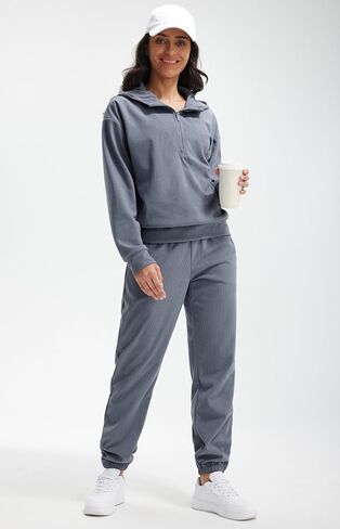 Libin Women's 2 Piece Sweatsuits Lounge Sets Corduroy Half Zip Hoodie Sweatshirt Sweatpants With Pockets Fall Outfits in Kuwait